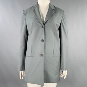 THE ROW Size 12 Grey Sage Silk Single Breasted Coat